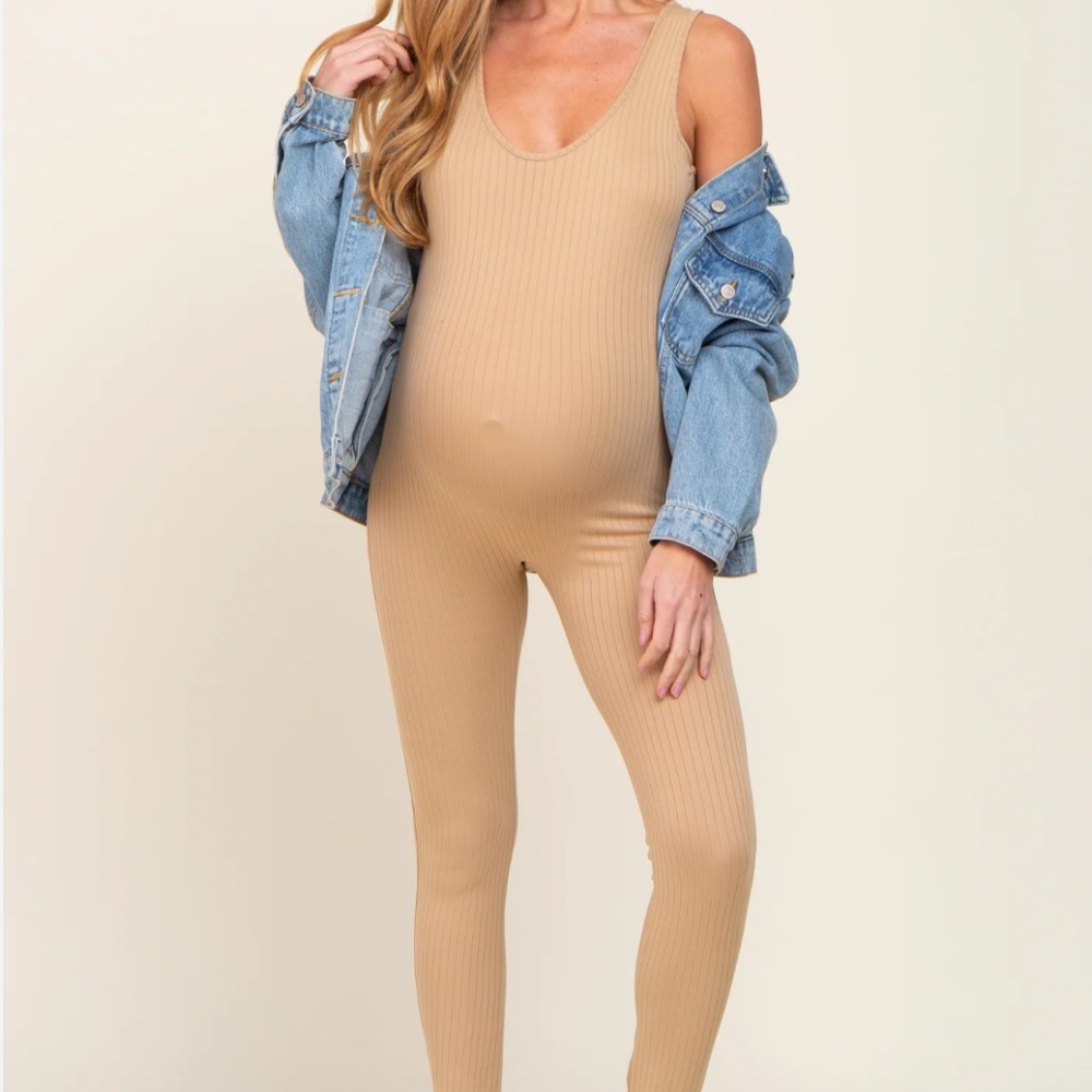 CAPELLA Maternity Ribbed Scoop Neck Bodycon Jumpsuit